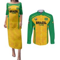 Custom Rugby Brazil Couples Matching Puletasi and Long Sleeve Button Shirt Tupis Go Champions - Wonder Print Shop
