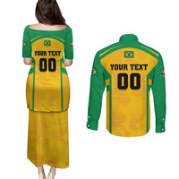 Custom Rugby Brazil Couples Matching Puletasi and Long Sleeve Button Shirt Tupis Go Champions - Wonder Print Shop