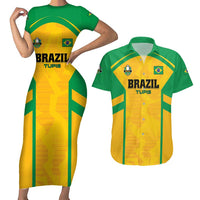 Custom Rugby Brazil Couples Matching Short Sleeve Bodycon Dress and Hawaiian Shirt Tupis Go Champions - Wonder Print Shop