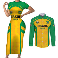 Custom Rugby Brazil Couples Matching Short Sleeve Bodycon Dress and Long Sleeve Button Shirt Tupis Go Champions - Wonder Print Shop