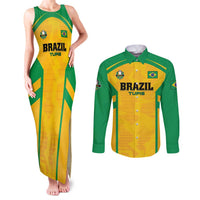 Custom Rugby Brazil Couples Matching Tank Maxi Dress and Long Sleeve Button Shirt Tupis Go Champions - Wonder Print Shop