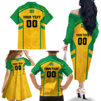 Custom Rugby Brazil Family Matching Off The Shoulder Long Sleeve Dress and Hawaiian Shirt Tupis Go Champions - Wonder Print Shop