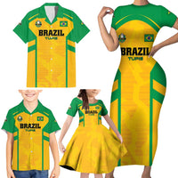 Custom Rugby Brazil Family Matching Short Sleeve Bodycon Dress and Hawaiian Shirt Tupis Go Champions - Wonder Print Shop