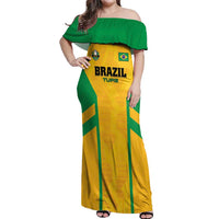 Custom Rugby Brazil Off Shoulder Maxi Dress Tupis Go Champions - Wonder Print Shop