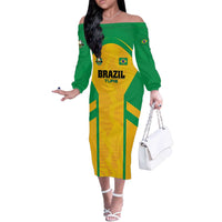 Custom Rugby Brazil Off The Shoulder Long Sleeve Dress Tupis Go Champions - Wonder Print Shop
