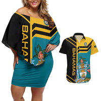Custom Football The Bahamas Couples Matching Off Shoulder Short Dress and Hawaiian Shirt Go Bahamian Slayers - Wonder Print Shop