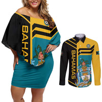 Custom Football The Bahamas Couples Matching Off Shoulder Short Dress and Long Sleeve Button Shirt Go Bahamian Slayers - Wonder Print Shop