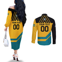 Custom Football The Bahamas Couples Matching Off The Shoulder Long Sleeve Dress and Long Sleeve Button Shirt Go Bahamian Slayers - Wonder Print Shop