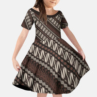 Yogyakarta Parang Batik Motifs Kid Short Sleeve Dress Indonesian Traditional Pattern