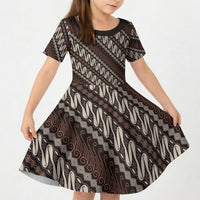 Yogyakarta Parang Batik Motifs Kid Short Sleeve Dress Indonesian Traditional Pattern