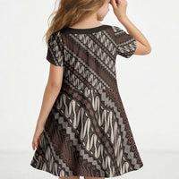 Yogyakarta Parang Batik Motifs Kid Short Sleeve Dress Indonesian Traditional Pattern