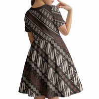 Yogyakarta Parang Batik Motifs Kid Short Sleeve Dress Indonesian Traditional Pattern