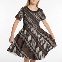 Yogyakarta Parang Batik Motifs Kid Short Sleeve Dress Indonesian Traditional Pattern