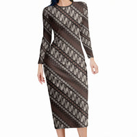 Yogyakarta Parang Batik Motifs Long Sleeve Bodycon Dress Indonesian Traditional Pattern