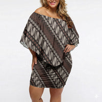 Yogyakarta Parang Batik Motifs Off Shoulder Short Dress Indonesian Traditional Pattern