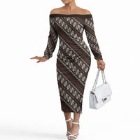 Yogyakarta Parang Batik Motifs Off The Shoulder Long Sleeve Dress Indonesian Traditional Pattern