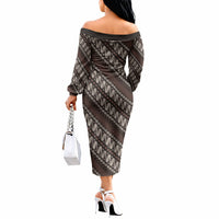 Yogyakarta Parang Batik Motifs Off The Shoulder Long Sleeve Dress Indonesian Traditional Pattern