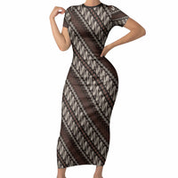 Yogyakarta Parang Batik Motifs Short Sleeve Bodycon Dress Indonesian Traditional Pattern