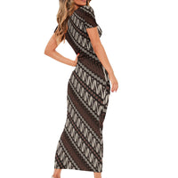 Yogyakarta Parang Batik Motifs Short Sleeve Bodycon Dress Indonesian Traditional Pattern