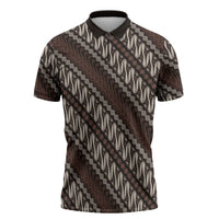 Yogyakarta Parang Batik Motifs Zipper Polo Shirt Indonesian Traditional Pattern