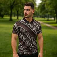 Yogyakarta Parang Batik Motifs Zipper Polo Shirt Indonesian Traditional Pattern