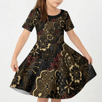 Batik Sekar Jagad Kid Short Sleeve Dress Indonesian Traditional Pattern
