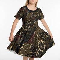 Batik Sekar Jagad Kid Short Sleeve Dress Indonesian Traditional Pattern