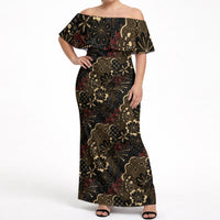 Batik Sekar Jagad Off Shoulder Maxi Dress Indonesian Traditional Pattern