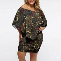 Batik Sekar Jagad Off Shoulder Short Dress Indonesian Traditional Pattern