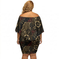 Batik Sekar Jagad Off Shoulder Short Dress Indonesian Traditional Pattern