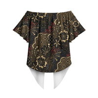 Batik Sekar Jagad Off Shoulder Wrap Waist Top Indonesian Traditional Pattern