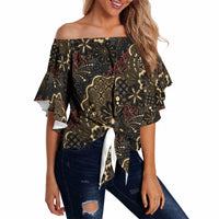 Batik Sekar Jagad Off Shoulder Wrap Waist Top Indonesian Traditional Pattern