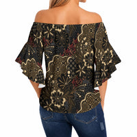 Batik Sekar Jagad Off Shoulder Wrap Waist Top Indonesian Traditional Pattern