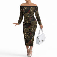 Batik Sekar Jagad Off The Shoulder Long Sleeve Dress Indonesian Traditional Pattern