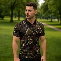 Batik Sekar Jagad Zipper Polo Shirt Indonesian Traditional Pattern