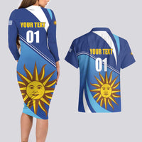 Uruguay 2024 Football Champions Couples Matching Long Sleeve Bodycon Dress and Hawaiian Shirt Vamos La Celeste - Wonder Print Shop