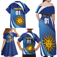 Uruguay 2024 Football Champions Family Matching Off Shoulder Maxi Dress and Hawaiian Shirt Vamos La Celeste - Wonder Print Shop