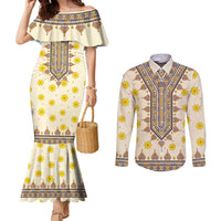 Enkutatash Dashiki Adey Abeba Pattern Couples Matching Mermaid Dress and Long Sleeve Button Shirt