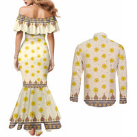 Enkutatash Dashiki Adey Abeba Pattern Couples Matching Mermaid Dress and Long Sleeve Button Shirt