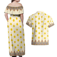 Enkutatash Dashiki Adey Abeba Pattern Couples Matching Off Shoulder Maxi Dress and Hawaiian Shirt - Wonder Print Shop