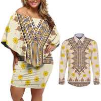 Enkutatash Dashiki Adey Abeba Pattern Couples Matching Off Shoulder Short Dress and Long Sleeve Button Shirt - Wonder Print Shop