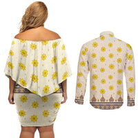 Enkutatash Dashiki Adey Abeba Pattern Couples Matching Off Shoulder Short Dress and Long Sleeve Button Shirt - Wonder Print Shop