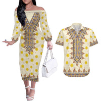 Enkutatash Dashiki Adey Abeba Pattern Couples Matching Off The Shoulder Long Sleeve Dress and Hawaiian Shirt - Wonder Print Shop