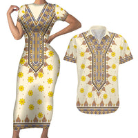 Enkutatash Dashiki Adey Abeba Pattern Couples Matching Short Sleeve Bodycon Dress and Hawaiian Shirt - Wonder Print Shop