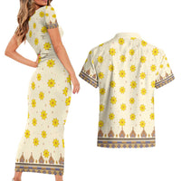 Enkutatash Dashiki Adey Abeba Pattern Couples Matching Short Sleeve Bodycon Dress and Hawaiian Shirt - Wonder Print Shop