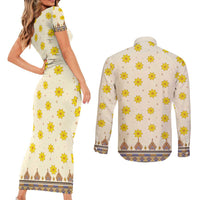 Enkutatash Dashiki Adey Abeba Pattern Couples Matching Short Sleeve Bodycon Dress and Long Sleeve Button Shirt - Wonder Print Shop