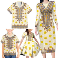 Enkutatash Dashiki Adey Abeba Pattern Family Matching Long Sleeve Bodycon Dress and Hawaiian Shirt - Wonder Print Shop