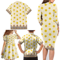 Enkutatash Dashiki Adey Abeba Pattern Family Matching Long Sleeve Bodycon Dress and Hawaiian Shirt - Wonder Print Shop