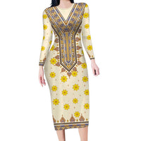 Enkutatash Dashiki Adey Abeba Pattern Family Matching Long Sleeve Bodycon Dress and Hawaiian Shirt - Wonder Print Shop