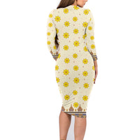 Enkutatash Dashiki Adey Abeba Pattern Family Matching Long Sleeve Bodycon Dress and Hawaiian Shirt - Wonder Print Shop